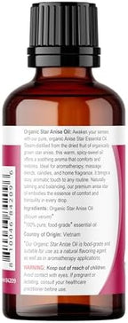 Viva Doria Star Anise Essential Oil, USDA Certified Organic Star Anise Oil, 100% Pure, Natural Essential Oil, Undiluted, for Aromatherapy | Food Grade, 30 mL (1 Fluid Ounce)