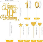 10th Birthday Cake Decorations, 10th Birthday Candles Cake Numeral Candles and Glitter Happy 10th Birthday Cake Toppers Set for Birthday Party Supplies (Gold)
