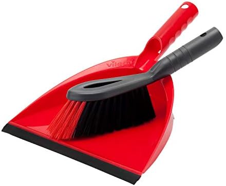 Vileda 2 in 1 Dustpan Set, 14 x 14 x 34.6 cm, Red