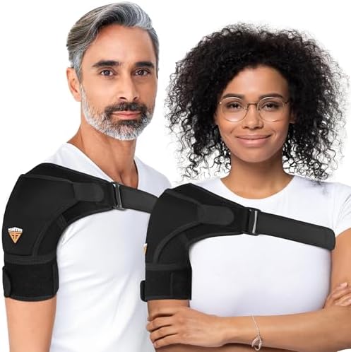 Shoulder Brace for Women & Men | Support for Torn Rotator Cuff & Other Shoulder Injury - Ac Joint, Dislocated, Separated, Frozen Shoulder | Neoprene Compression Wrap | by FIGHTECH (BLK, S-M)