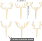 30 Pieces Antler Cupcake Toppers Wooden Reindeer Cake Topper Christmas Deer Cake Picks for Baby Shower Wedding Hunting Rustic Birthday Party Favors, 6 Styles