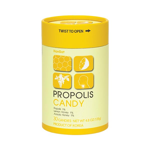 Propolis Candy Honey Lemon Mint – Propolis Extract Powder, Acacia Honey, Smooth Refreshing Flavor, Individually Enjoyable Candies in Twist-Open Tube, 30 Candy Pieces