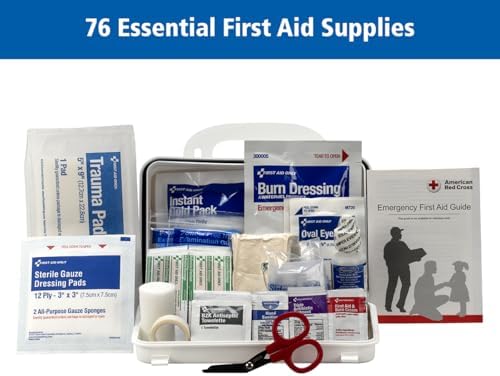 First Aid Only 91322 ANSI A 2021 and OSHA Compliant First Aid Kit, 10-Person Emergency First Aid Kit for Business, Home, Car, and Worksites, 76 Pieces