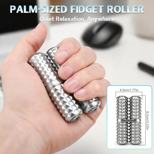 Handheld Fidget Toy, Metal Hand Roller Thumb-Press Massage Style Pain for Adult Relieve Stress Anxiety Tension, Office Travel Classroom, Novelty Gifts for Friends, 15+ - Sliver