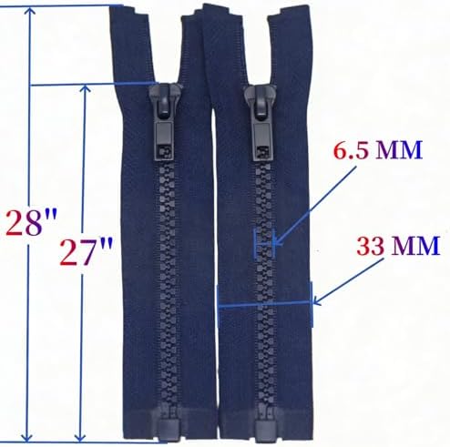 MebuZip 2PCS #5 27 Inch Separating Jacket Zippers Resin Zipper Molded Plastic Zippers Bulk for Sewing Coat Jackets Clothes (Navy Blue)