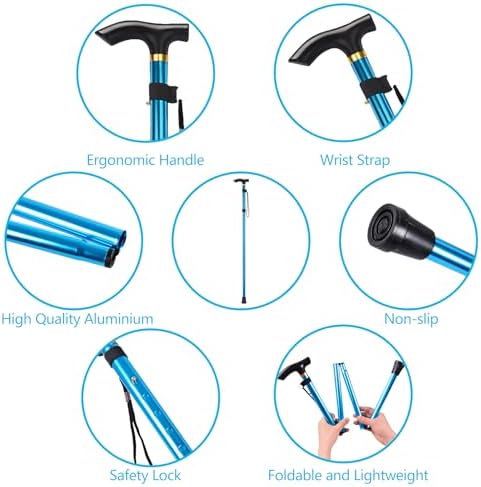 Walking Cane, Folding Cane for Man & Women, Portable Lightweight | 5-Level Adjustable Height, Collapsible Cane for Seniors Balancing Mobility Aid