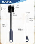 ROSEOK 2 in 1 Long Handle Bottle Brush with Straw Brush for Cleaning Glass, Sports Bottle, Coffee Mug, Gray, 1 Pack