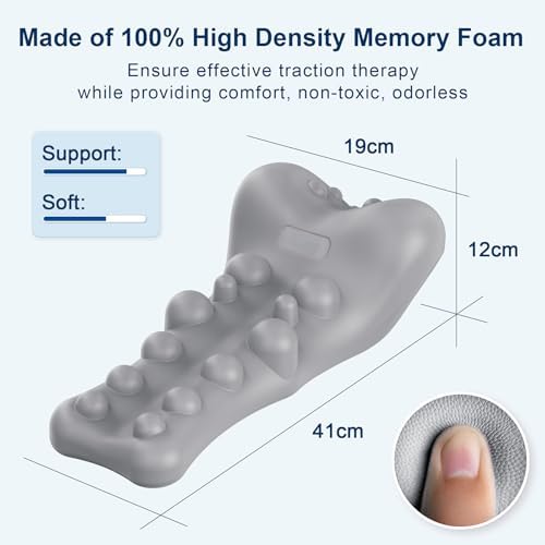 Neck and Shoulder Relaxer with Upper Back Massage Point, Cervical Traction Device Neck Stretcher for TMJ Pain Relief and Cervical Spine Alignment Chiropractic Pillow (Light Gray)