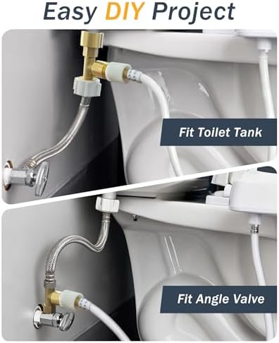 Universal Bidet T Adapter for Any Brand Bidet Hose, All-in-One Solution fit Toilet Tank Inlet or Angle Valve Outlet, 3/8"-7/8"-1/2"，Brass Made