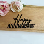 Happy Anniversary Topper, Black Acrylic Party Cake Side Decoration, Company Anniversary Sign Decoration Cake Charm for Valentine's Day Wedding Party Supplies (Black)