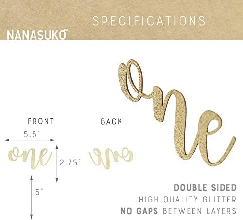 1st Birthday Cake Topper - one - Double Sided Gold Glitter - Premium Quality Made in USA