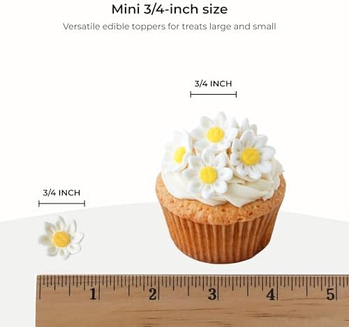 36 Count Edible Daisy Cake Decorations, Mini Edible Flowers, White & Yellow Sugar Flowers, Daisy Cupcake Toppers for Cakes & Cupcakes, Edible Cake Decorations, Global Sugar Art (3/4 Inch)