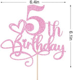 Happy 5th Birthday Cake Topper，Anniversary Party/Boy or Girl Five Year Old Birthday Party Supplies Pink Glitter