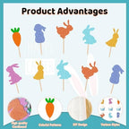 24Pcs Easter Cupcake Toppers, Bunny Carrot Cupcake Picks, Party Cake Decorations for Easter Parties, Family Gatherings, and Spring Parties