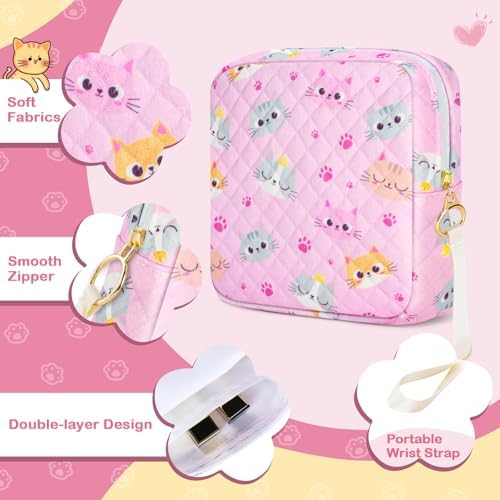 Likesing Tampon Holder for Purse, Quilted Period Bag Sanitary Napkin Storage Bag for Girls Womens, Portable Feminine Emergency Pad Period Pouch(Butterfly Pink)