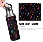 Colorful Music Note Water Bottle Vacuum Insulated Stainless Steel Mug Kids Water Bottle with Straw and Handle Keep Hot Cold Sport Bike Fit Travel Outdoor 20 oz