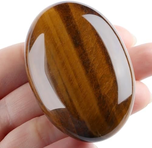 MAIBAOTA 2.4" Tiger Eye Crystal Stone Polished Palm Stone 0.7" Thick Natural Reiki Gemstone Healing Crystals Worry Stone Energy Balancing Anxiety Stress Relief Meditation 1 Pc