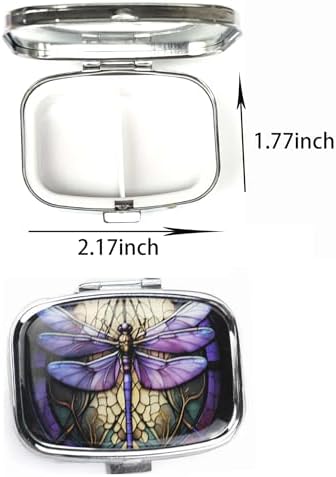 WATASSA Pill Box with Animal Style Mirror All-in-One 2-Compartment Portable Medicine Organizer, Marble Pattern Travel Pill Case for Vitamins&Daily Medication(Fits Pocket/Purse) (Violet Dragonfly)