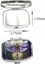 WATASSA Pill Box with Animal Style Mirror All-in-One 2-Compartment Portable Medicine Organizer, Marble Pattern Travel Pill Case for Vitamins&Daily Medication(Fits Pocket/Purse) (Violet Dragonfly)