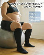 Wide Calf Plus Size Compression Socks for Women Men Knee High Socks for Nurses Flying Pregnant Sports, 15-20 mmHg, 3 Pairs