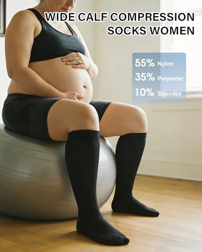 Wide Calf Plus Size Compression Socks for Women Men Knee High Socks for Nurses Flying Pregnant Sports, 15-20 mmHg, 3 Pairs