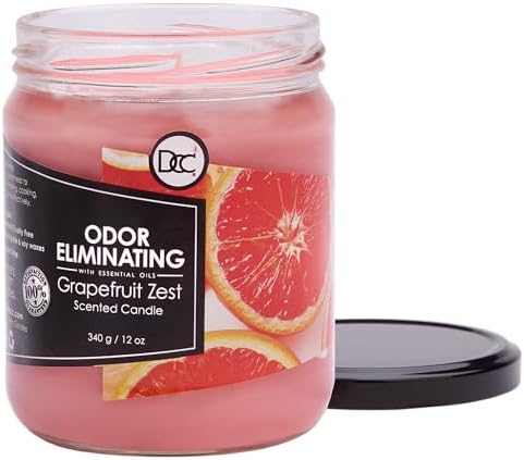 Grapefruit Zest Odor Eliminating Highly Fragranced Candle - Eliminates 95% of Pet, Smoke, Food, and Other Smells Quickly - Up to 80 Hour Burn time - 12 Ounce Premium Soy Blend