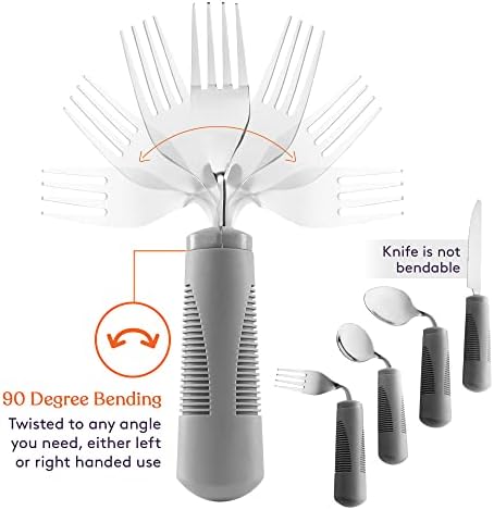 Special Supplies Adaptive Utensils (4-Piece Kitchen Set) Weighted, Non-Slip Handles for Hand Tremors, Arthritis, Parkinson’s Elderly use - Stainless Steel Knife, Fork, Spoons (Grey)