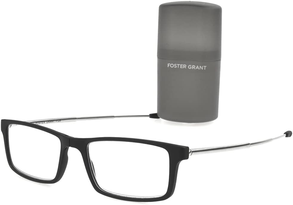 Foster Grant Gino Reading Glasses, Black (Classic Folding, Foldable, Bridge, Rectangle)