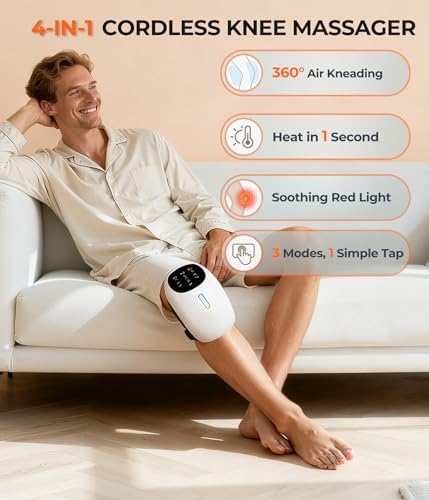 World's First 360° Knee Massager with 1-Second Heat - Cordless Red Light Therapy for Joint Comfort, 3 Intensity Levels, Perfect for Athletes, Seniors & Active Adults