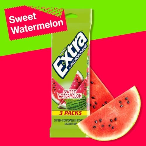 EXTRA Gum Watermelon, Sugar Free Chewing Gum, 15 ct (3 Pack)