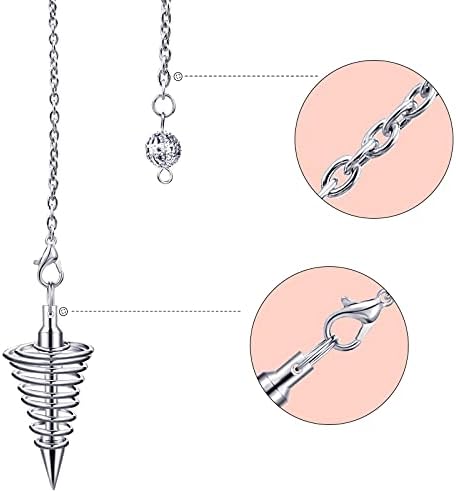 3 Pieces Copper Metal Dowsing Pendulum Divination Dower Reiki Healing Pendulum Chain,Silver Spiral Coil Point Meditation Yoga Balancing Pendant