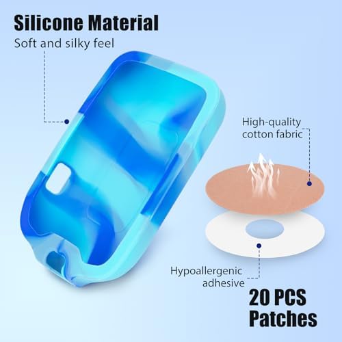 YOUSHARES Silicone Case for Libre 2 Reader with 20 Packs Beige Libre 2 Sensor Patches Waterproof, Anti-Drop Scratches Protective Case for Adhesive Patches Sensor (Blue & White)