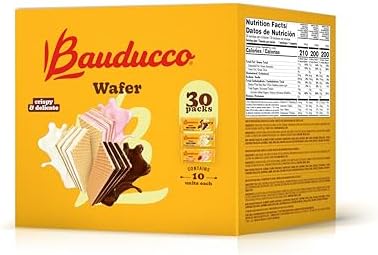 Bauducco Wafer Single-Serve Box – Crispy Wafers in Chocolate, Vanilla, and Strawberry Flavors, 42.3 oz (30-Pack)
