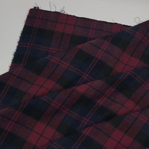 Burgundy Red and Navy Blue Scottish Plaid Fabric for Sewing Highland Kilt Suit 5oz/yd² Polycotton (1 Yard Pre-Cut, 57" Wide)
