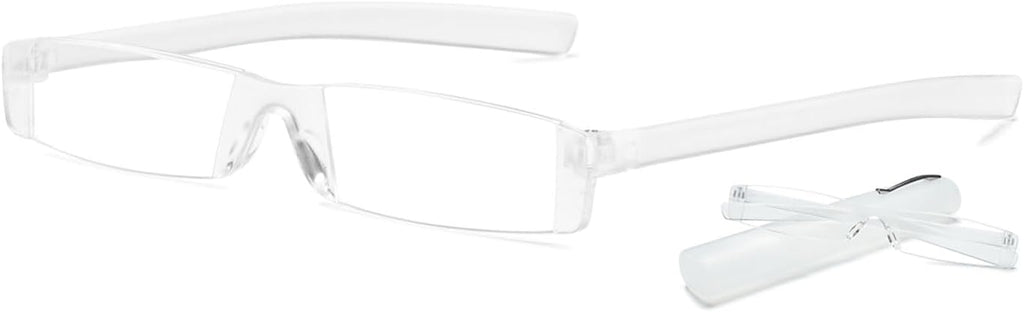 Mini Rimless Reading Glasses Lightweight Compact Travel Eyewear Pocket Readers for Women Men in Tube Case
