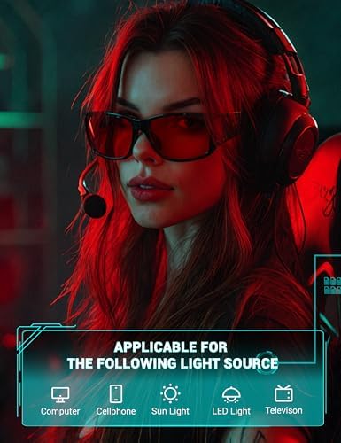 TIJN Sonia Red Sleep Glasses Orange Lens for Blue & Green Light Blocking,Dual AR Coating,Wraparound Frame for Gaming Screen