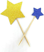 Twinkle Little Star Royal Blue Gold Star Cupcake Toppers DIY Glitter Mini Birthday Cake Snack Decorations Picks Suppliers Party Accessories for Weddings Bridal Shower 40 PC