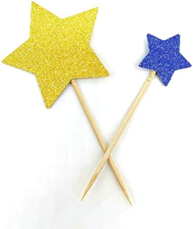 Twinkle Little Star Royal Blue Gold Star Cupcake Toppers DIY Glitter Mini Birthday Cake Snack Decorations Picks Suppliers Party Accessories for Weddings Bridal Shower 40 PC