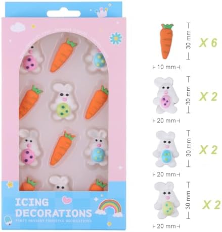 Edible Easter Themed Sugar Easter Rabbit with Eggs cake decorations, Carrot cupcake toppers, perfect Icing Cookies decro for Cupcakes, Cake, Macaron and Cakecicles Decorating