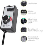 AC Motor Speed Controller for Brushed Motors - 120V 15A Fan Speed Controller with Variable Speed Dial & Fuse Protection, 6 ft Long Cord for Inline Duct Fan, Exhaust Fan, Grow Room, Router