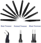Tweezers Precision Set,Easily Life 10pcs ESD Tweezers Set, Anti Static Stainless Steel Anti Magnetic Tweezers Set with Storage Bag for Craft,Electronics Repair,jewelry repair,Laboratory Work,etc