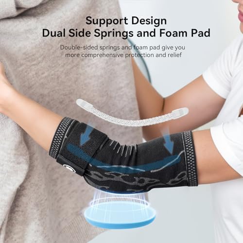 Elbow Compression Sleeve for Tendonitis, Bursitis Elbow Pad Brace –Elbow Brace with Side Springs & Foam Padding for Olecranon Joint Pain, Arthritis, Bursa Protection, Men & Women (Black, Medium)