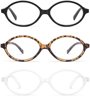 AMOMOMA Trendy Oval Reading Glasses for Women,Men Blue Light Blocking Computer Readers Retro Metal Frame AM6167