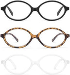 AMOMOMA Trendy Oval Reading Glasses for Women,Men Blue Light Blocking Computer Readers Retro Metal Frame AM6167