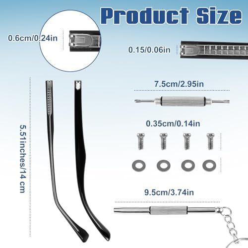 Glasses Arm Replacement 2 Pair Universal Eyeglass Repair Kit Anti-Slip Tips Eyeglasses Arms Legs Replacement Accessories with Screws, Nose Pads, Tools for Sunglasses, Reading Glasses Black TR90