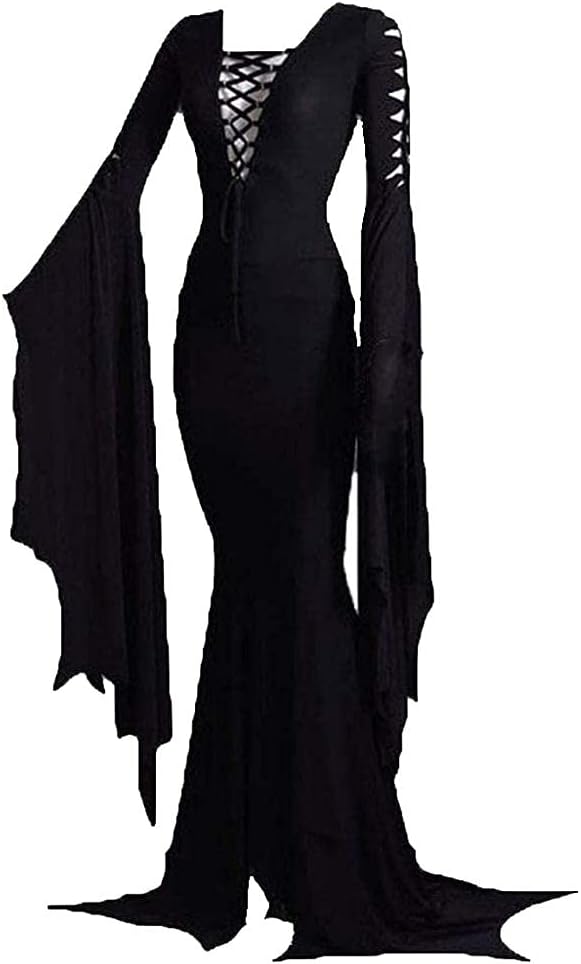 Women's Morticia Floor Dress Costume Adult Women Gothic Witch Vintage Dress