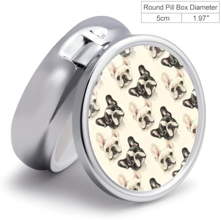 Travel Pill Organizer Small - Cute French Bulldog 1 Print 3 Compartments Mini Pill Case Box for Purse and Pocket, Portable Round Medicine Container Holder with Mirror