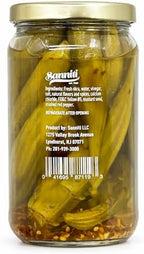 Sanniti Hot Pickled Okra | Infused with Crushed Red Pepper | Crunchy and Fiery Heat | 14.5 oz