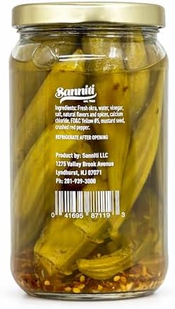 Sanniti Hot Pickled Okra | Infused with Crushed Red Pepper | Crunchy and Fiery Heat | 14.5 oz