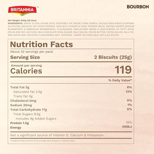 Britannia The Original Bourbon Chocolate Crème Biscuits Family Pack, Classic Chocolate Sandwich Cookies, 800g (28.22 oz / 1.76 lb), 8 Packs Inside